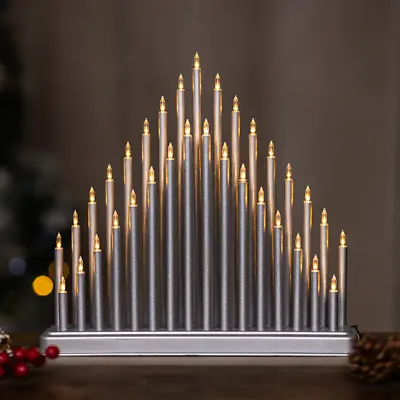 Christmas Candle Bridge Decoration Silver 33 LED Pipe Light Up Arch Large Xmas • £19.99