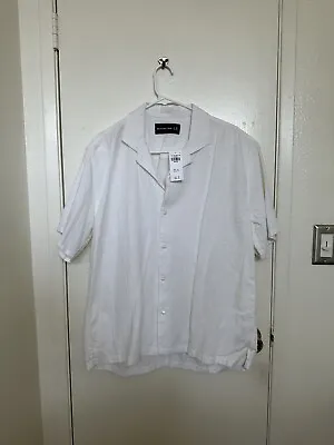 NWT ABERCROMBIE & FITCH Shirt Men M Linen Blend Button Up Short Sleeve WHITE • $35