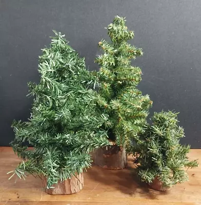 Miniature Christmas Tree Decor 3 Dollhouse Pine Trees Real Wood Bases Holiday • $24.95