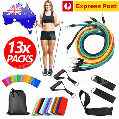 $15.95 • Buy 13PCS Resistance Exercise Bands Yoga Pilates Strap Home Gym Tube Fitness Workout