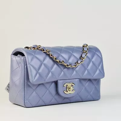 CHANEL Lambskin Purple Quilted Mini Rectangular Flap Bag. BRAND NEW!! • $6800