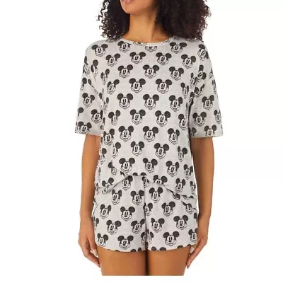 Women's PJ Set S Short Sleeve Tee Shorts Mickey Mouse Pajama Set Gray S • $15