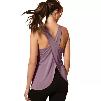 $12.31 • Buy Womens Open Back Yoga Top Shirt Tank Vest Sports Gym Quick Dry Workout Athletic