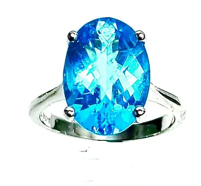 R0184B  Mt. St. Helens Swiss Blue Helenite 10x14mm Oval Sterling Silver Ring • $32