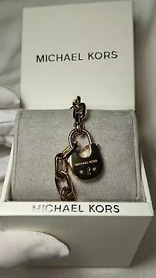 Michael Kors Gold Tone Link Chain Bracelet Padlock Lock Charm 8 In • $45