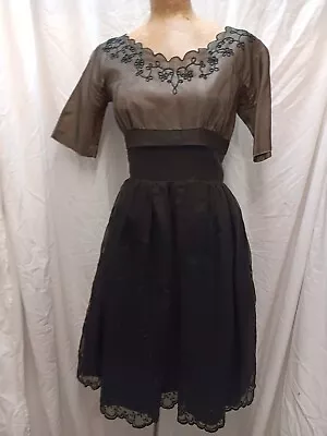 Vintage 1950's Black Chiffon Cocktail Dress By Miss Elliette Size S/XS • $29