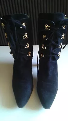 Vintage Boots CHARLES JOURDAN Black Suede Lace-up Granny Boots - Size 7.5 M • $95