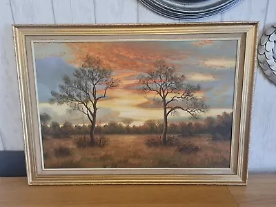 VINTAGE FRAMED SIGNED LANDSCAPE WOODLAND  OIL PAINTING ON BOARD. 102.5cmx72cm • £2