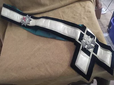 Antique Masonic Sword Sash Baldric W. Badges Black White Green Henderson Ames Co • £19.45