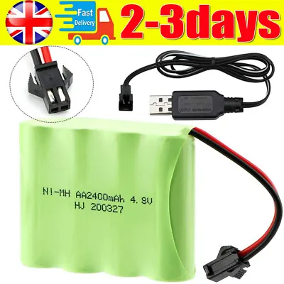 4.8V Ni-MH Battery Pack 2400mAh SM-2P 2Pin Plug With Charger For RC Cars Truck • £10.89