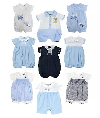 £12.95 • Buy Baby Boy Spanish Romany Style Romper Suit Smocked Babygrow Blue White Outfit NEW