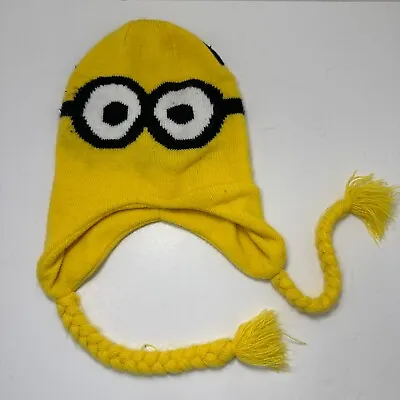 Despicable Me 2 Kids Minions Beanie One Size Braided Fringe Ear Flaps- Pre Owned • $3.99