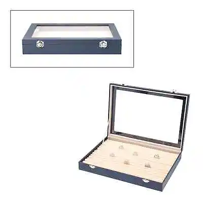 £41.78 • Buy Blue Leatherette Anti Tarnish 150 Slot Ring Earring Jewelry Box 2 Latch Clasp
