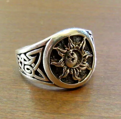 Handcrafted Solid 925 Sterling Silver Men's Sun Moon & Stars Celtic Knot Ring  • $32.11