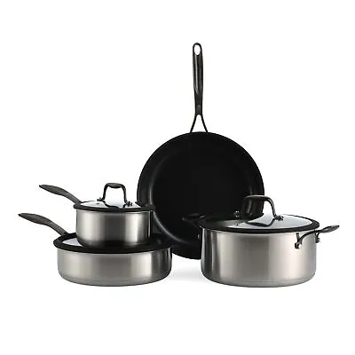 BK 4pc Pan Set With Lids Black Ceramic PFAS-Free Non-Stick (Damaged Packaging) • £52.99