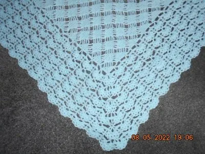 £34.99 • Buy Beautiful Hand Crochet/knitted Blue Baby Shawl
