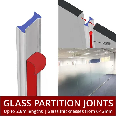 Frameless Glass Office Partition Dry Joint | 6-12mm Glass | I Shape | Clear • £16.99