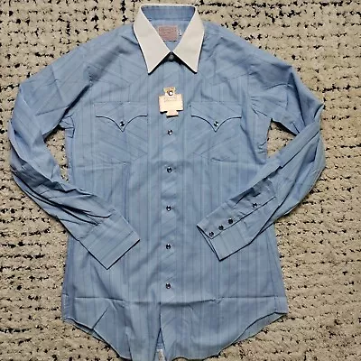 Vintage H Bar C Ranchwear Shirt Large Blue Striped Pearl Snap Deadstock 70s 80s • $89.95