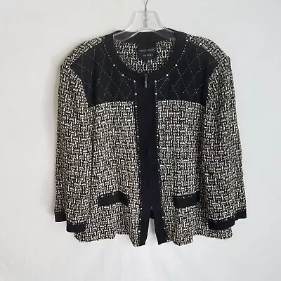 Ming Wang Sapphire Full Zip Beaded 3/4 Sleeve Knit Cardigan Sweater Size XL • $59.99