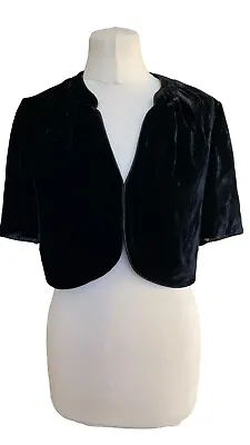 Country Casuals Black Silk Velvet Wrap Short Jacket  Shrug Occasion Top 10 • $9.95