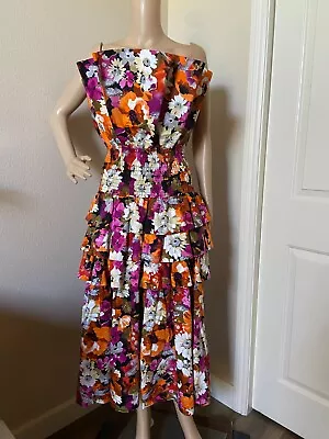 Vintage 80's Diane Freis Ruffle Tiered Strapless Floral Dress O/S • $89