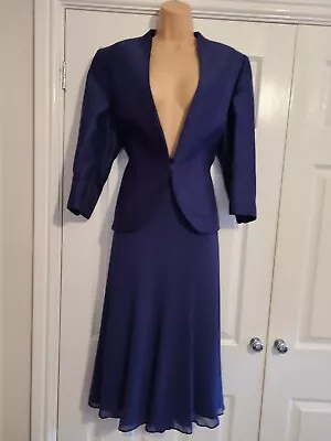 Bnwt Navy Blue Skirt (CHIFFON ) Suit Size 14 By Jacques Vert • £99