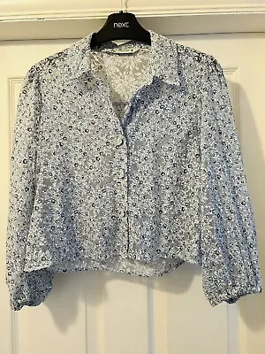 Zara Cropped Flower Shirt - Blue - Size XS - 8 Approx. Festival / Boho Style • £9