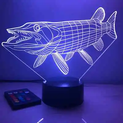 LED Night Light Desk Lamp  3D Kids Home Decor Art Hologram Musky Fishing Gift • $39.59