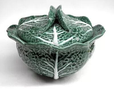 Large Vintage Bowl & Lid Bordallo Pinheiro Soup Tureen Green Cabbage Leaf • $58