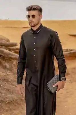 R24 LAWUNG Al-Ameer Adult Men's Thobe Modern Design Arabian Jubbah Black • $120