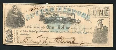 1862 $1 The State Of Mississippi “cotton Pledged” Obsolete Currency Note (b) • $99.95