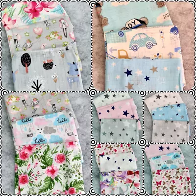 3 Pack MUSLIN SQUARE Xl Large PRINTED BABY NAPPY REUSABLE 100%COTTON PATTERNED • £5.99