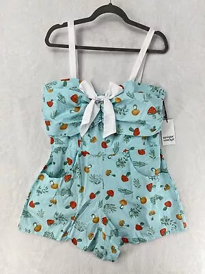 UNIQUE VINTAGE Romper Womens 2X Blue Floral Mushroom Print Rae Shorts Playsuit • $22.50