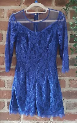 £9.99 • Buy BNWT Eva & Lola Blue Floral Lace Special Ocasion Party Playsuit Size S/ UK 6/8