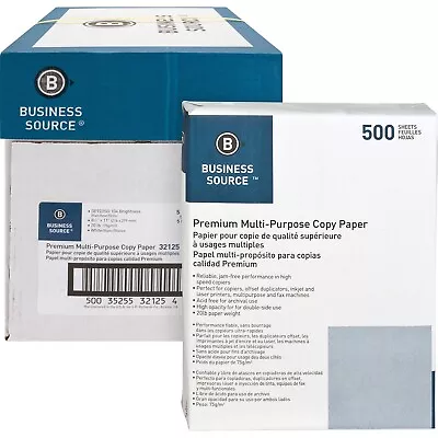 Business Source Multipurpose Paper 20lb. 92 Bright 8-1/2 X11  5RM/CT White 32125 • $46.35