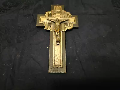 Vintage Wood Christian Cross With Jesus (IHS) Silver Tone ~ 5  High • $5