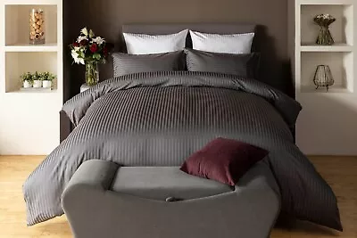 Belledorm 540 Thread Count Egyptian Cotton Satin Stripe Bed Linen Charcoal Grey • £52.99