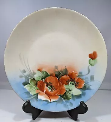 Vintage Porcelain Plate Germany Orange Poppies Hand Painted Gold Trim • $9.95