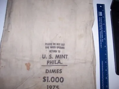 Phila. PA U.S. Mint $1000 Dimes 1975 Bank  Money Bag • $14.99