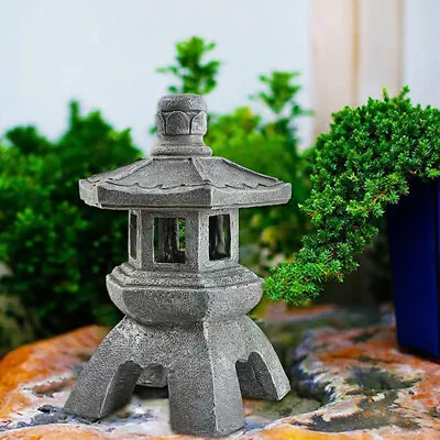Solar Powered Pagoda Lantern Lamp Statue Asian Sculpture Outdoor Yard Decoration • £19.61