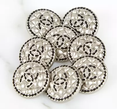 £85.41 • Buy Chanel Buttons 8 Piece Metal Silver And Black Heavy 23 Mm Great Condition!