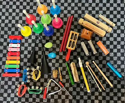 Lot Of 30+ Kids Musical Instruments Bells Whistles Xylophone Egg Shakers & More • $40