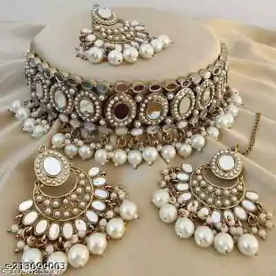 Indian Bollywood Gold Plated Kundan Choker Bridal Necklace Earrings Jewelry Set • $18.71