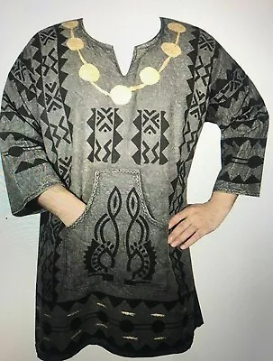 Men Women Mud Cloth Vintage Dashiki Shirt African Blouse Organic Cotton One Size • $54.99