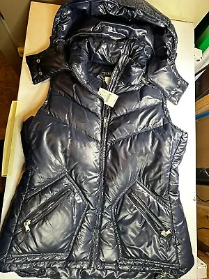 New J. Crew Puffer Vest M Navy Blue Insulated Hooded Down Quilted Full Zip NWT • $39