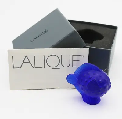 Ravishing LALIQUE Cobalt Blue CRYSTAL PUFFER Fish Art Glass SCULPTURE Boxed • £185.28