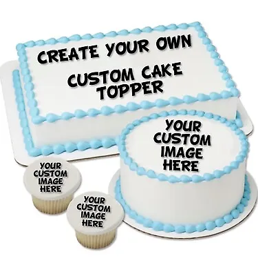 ANY CUSTOM Picture Edible Wafer Cookie Toppers Image Cupcake Tops Birthday 2 • $7.25