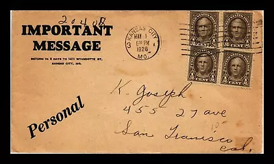 Dr Jim Stamps Us Cover Kansas City Missouri Marked Personal Multi Franked 1926 • $0.25