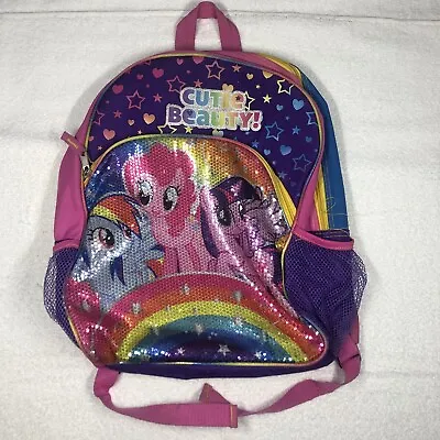 My Little Pony 'Cutie Beauty' Backpack Pink Blue Purple Rainbow Sequins • $12.05
