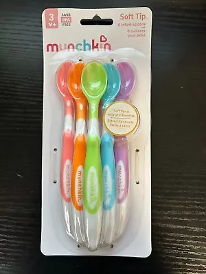 New Munchkin Soft-Tip Easy Grip Handles Multi Color 6 Infant Spoons 3 Months + • $3.50